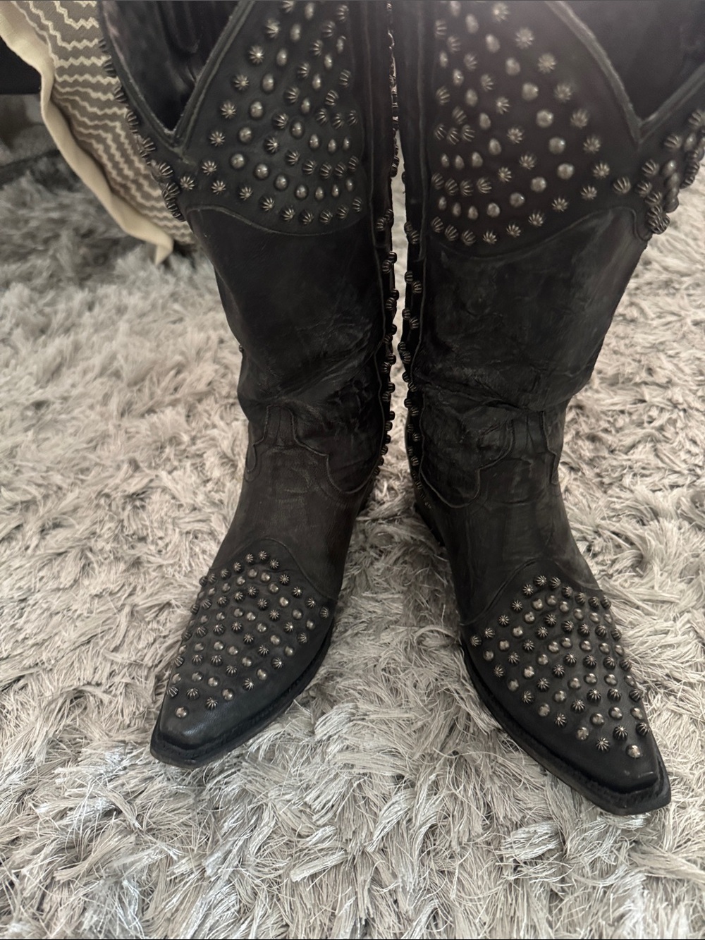 Studded Black Western Ankle Boots — Women's Booties